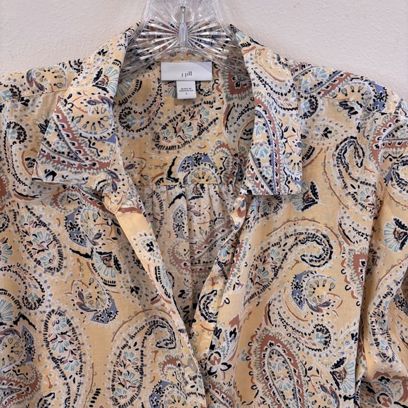 EUC J. Jill Women's Long Sleeve Paisley White Yellow Quarter Front Button Shirt - Picture 8 of 15